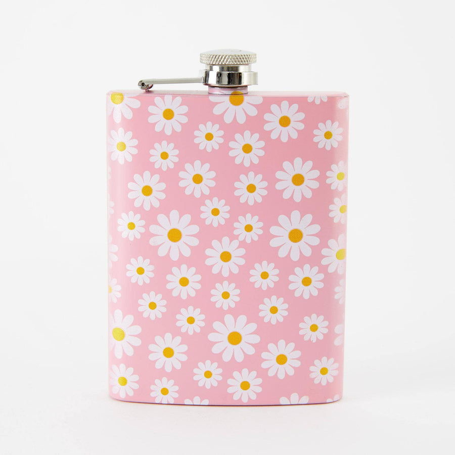 Punky Pins Daisy Print Hip Flask - Tall Light Pink