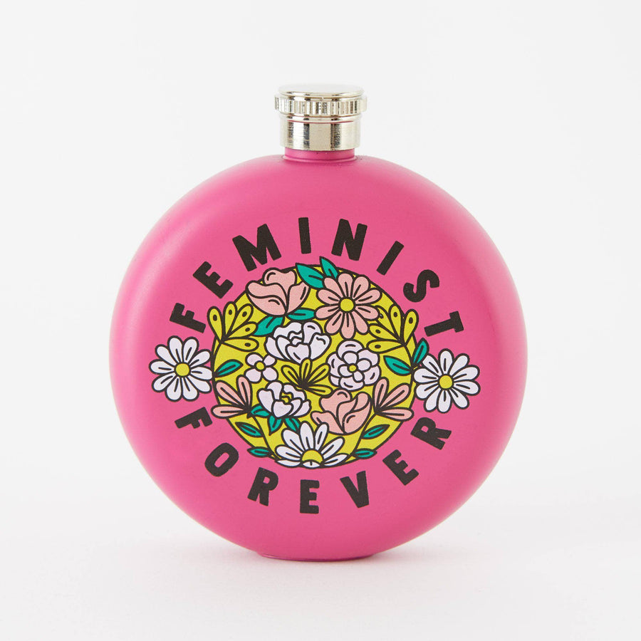 Punky Pins Feminist Forever - Round Pink Hip Flask
