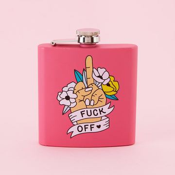 Punky Pins Fuck Off Hip Flask - Square Pink