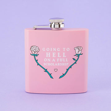 Punky Pins Going To Hell Hip Flask - Light Pink