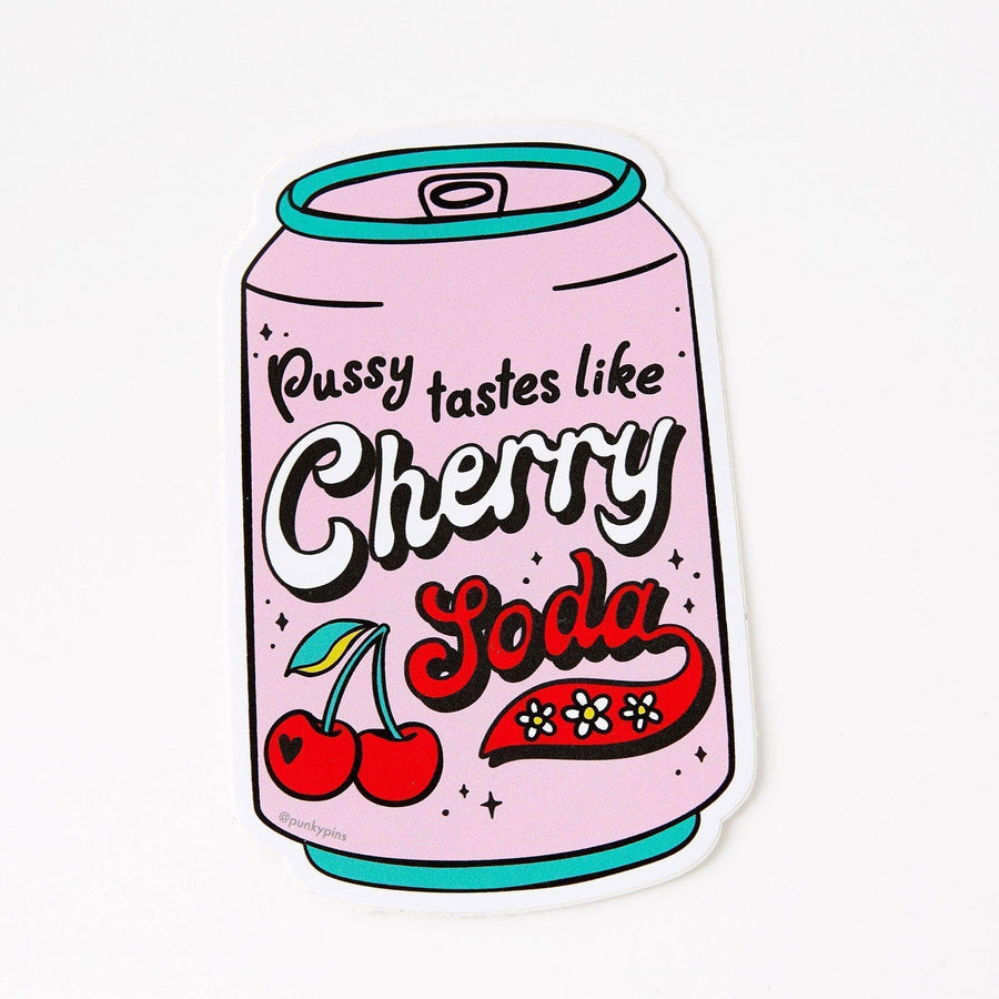 punkypins Pussy Tastes Like Cherry Soda Vinyl Laptop Sticker