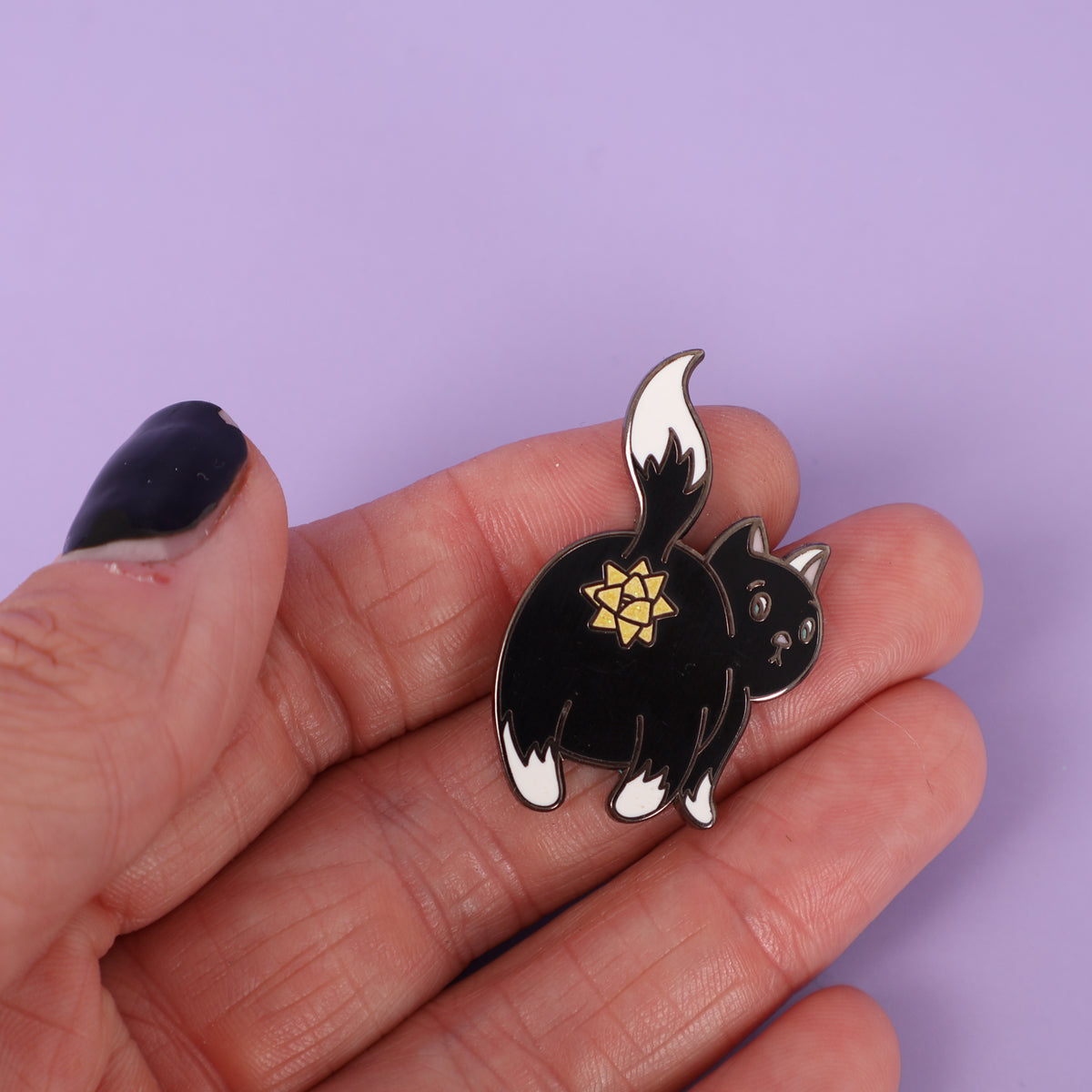 Black & White Cat Butt Sample Enamel Pin