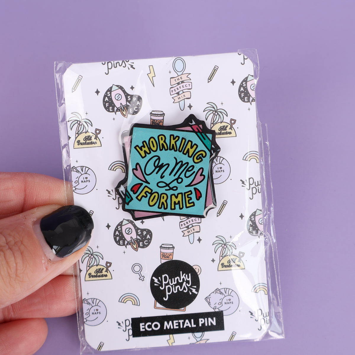 Working On Me For Me Eco Metal Pin - Sale