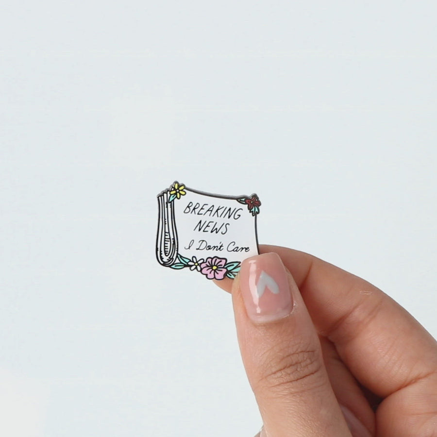 Breaking News, I Don't Care Paper Enamel Pin