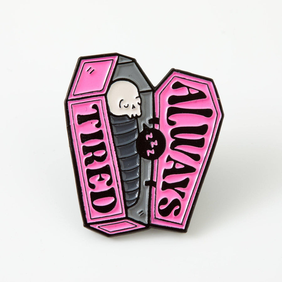 Punky Pins Always Tired Coffin Enamel Pin