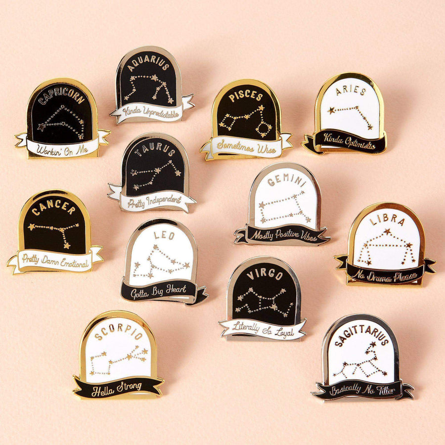 Punky Pins Aries Black and White Starsign Enamel Pin