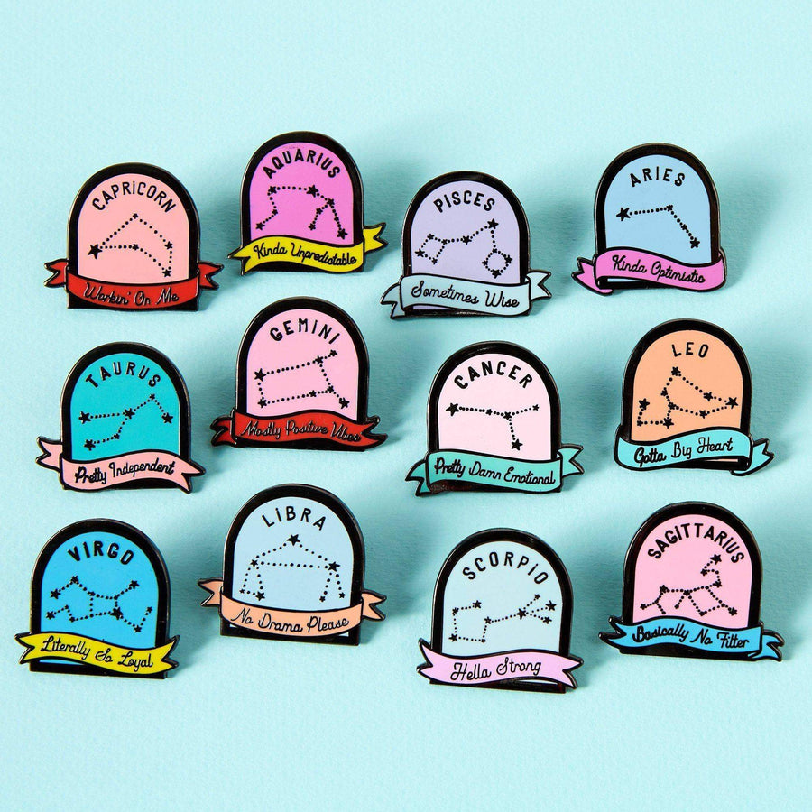 Punky Pins Aries Black and White Starsign Enamel Pin