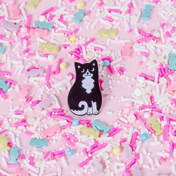 Punky Pins Black & White Cat Enamel Pin