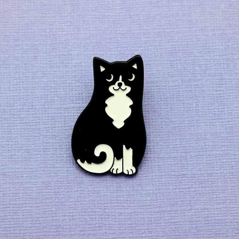 Punky Pins Black & White Cat Enamel Pin