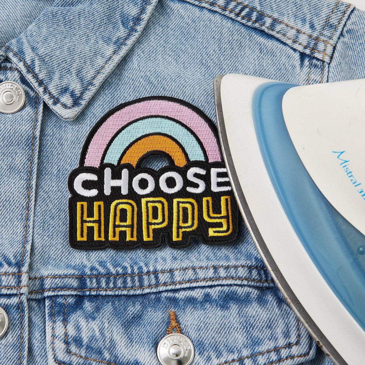 Punky Pins Choose Happy Embroidered Iron On Patch