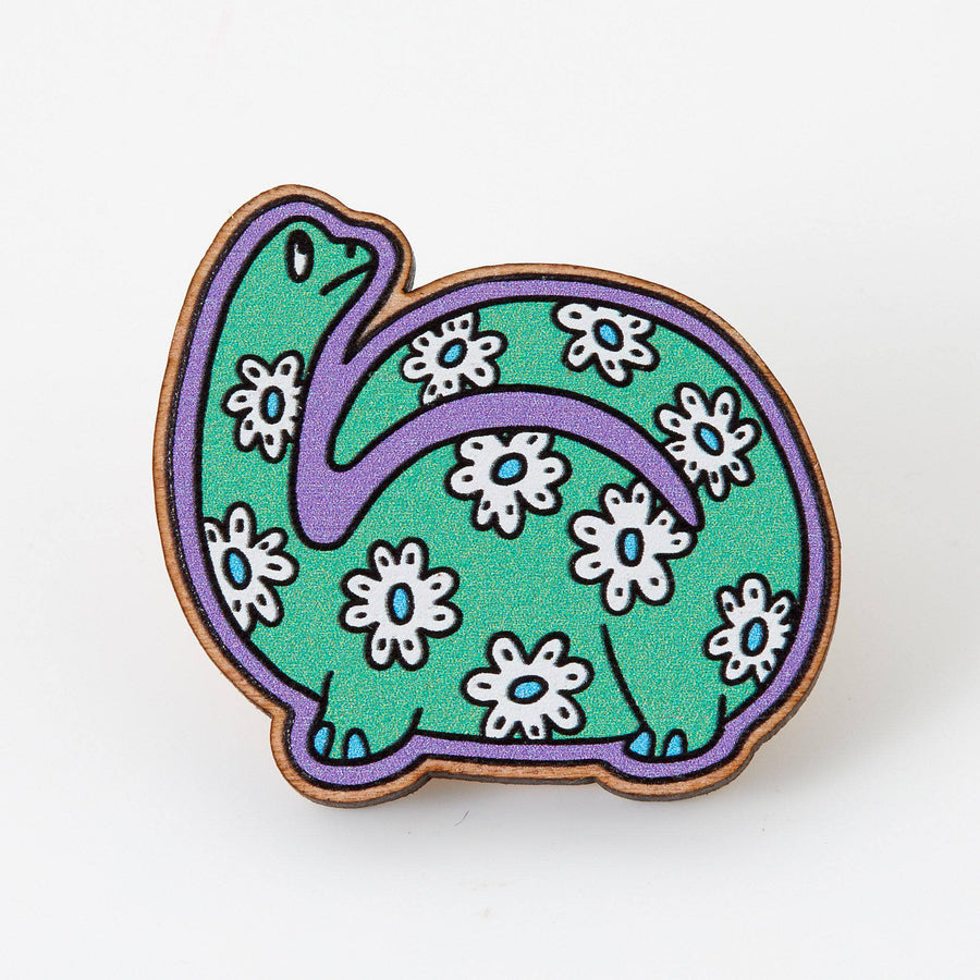 Punky Pins Daisy Print Dinosaur Wooden Eco Pin