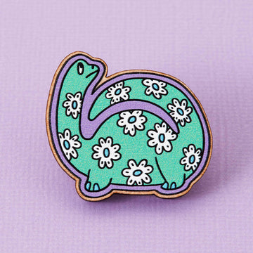 Punky Pins Daisy Print Dinosaur Wooden Eco Pin