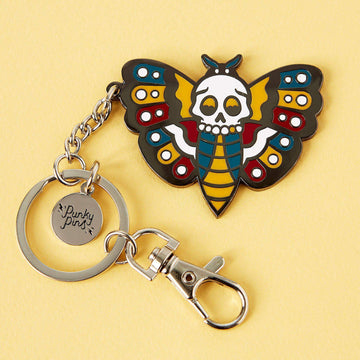 Punky Pins Death Head Moth Tattoo Enamel Keyring