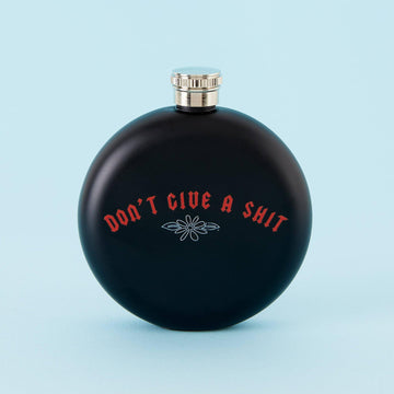 Punky Pins Don't Give A Shit - Round Black Hip Flask