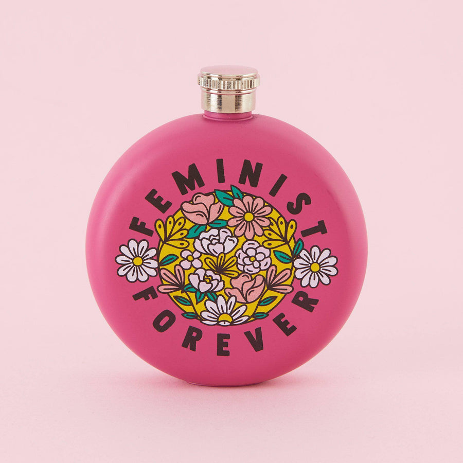 Punky Pins Feminist Forever - Round Pink Hip Flask