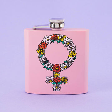 Punky Pins Floral Feminist Hip Flask - Light Pink
