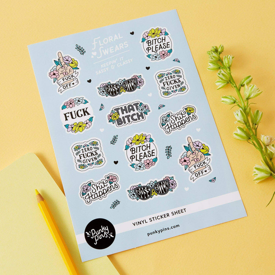 Punky Pins Floral Swears A5 Vinyl Sticker Sheet