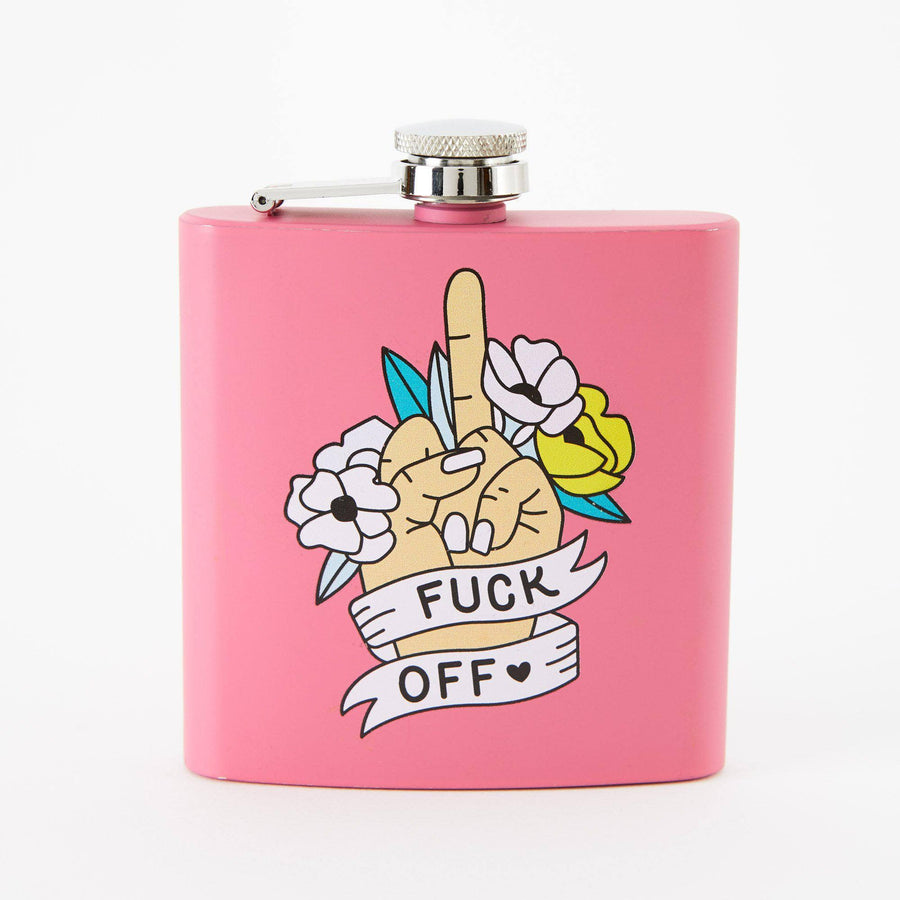 Punky Pins Fuck Off Hip Flask - Square Pink