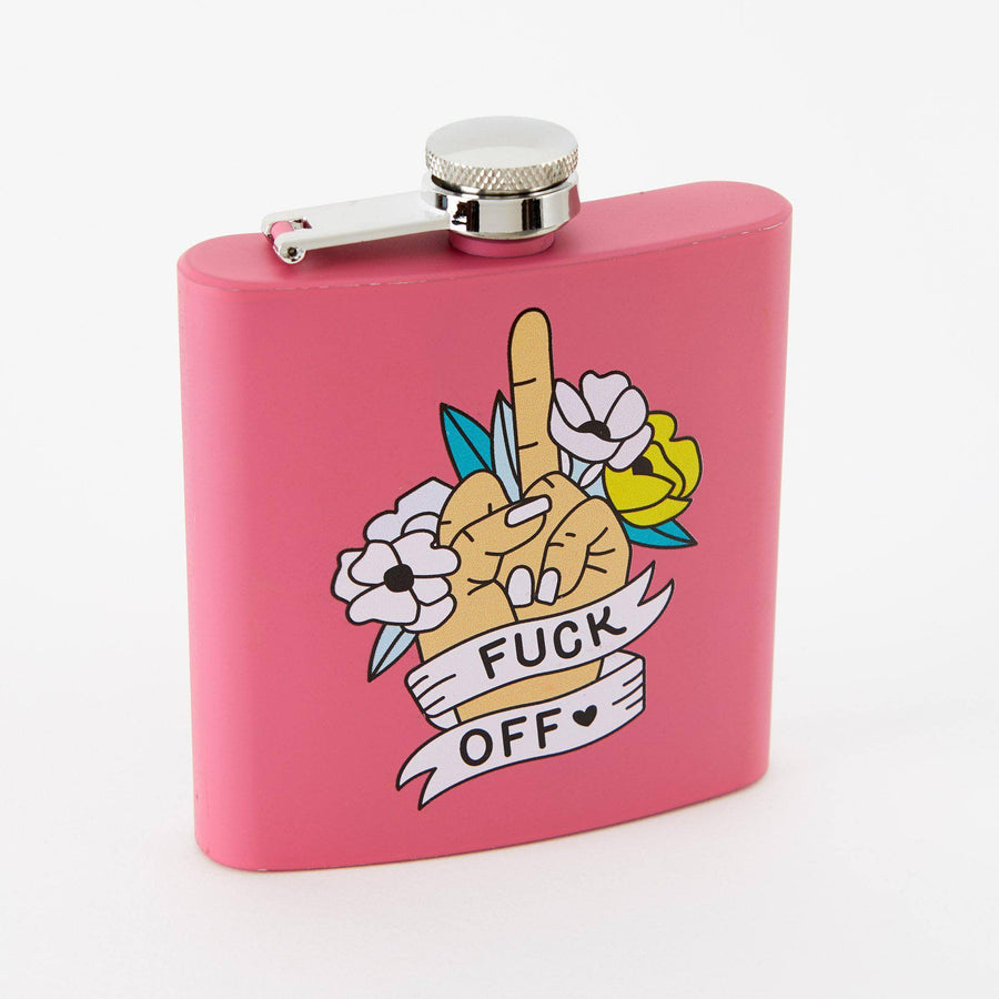 Punky Pins Fuck Off Hip Flask - Square Pink