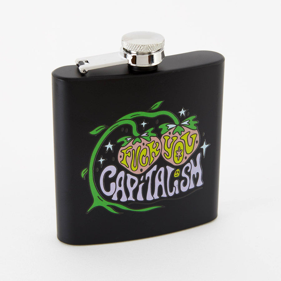 Punky Pins Fuck You Capitalism Hip Flask - Square Black