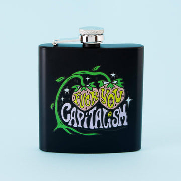 Punky Pins Fuck You Capitalism Hip Flask - Square Black