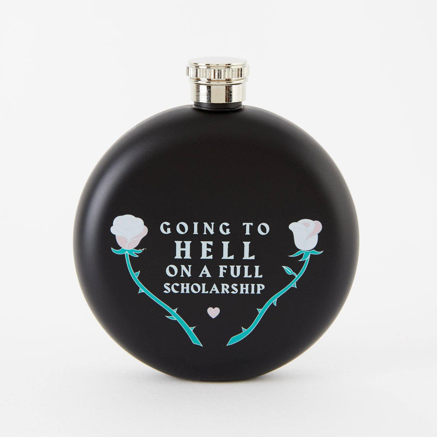 Punky Pins Going To Hell - Round Black Hip Flask