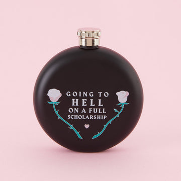 Punky Pins Going To Hell - Round Black Hip Flask