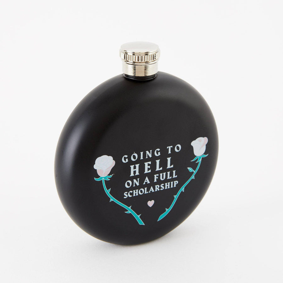Punky Pins Going To Hell - Round Black Hip Flask