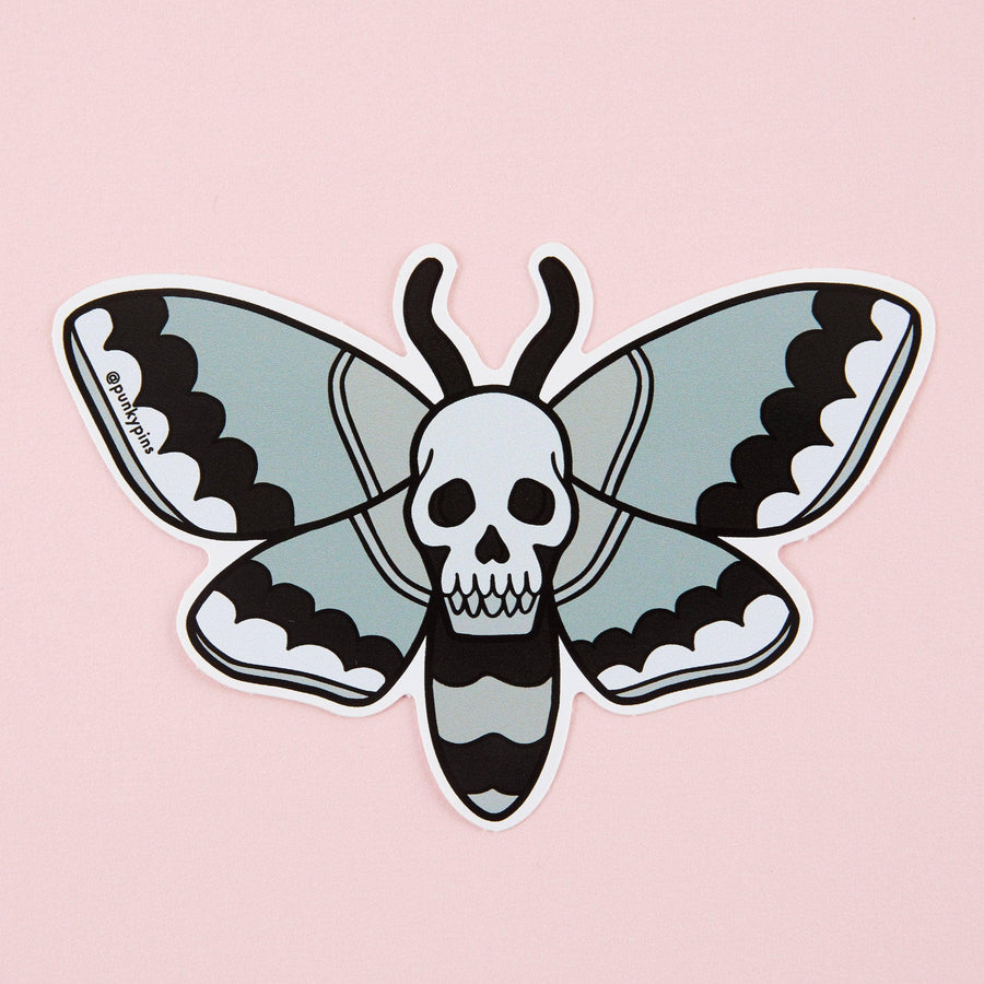 Punky Pins Grey Skull Moth Vinyl Sticker