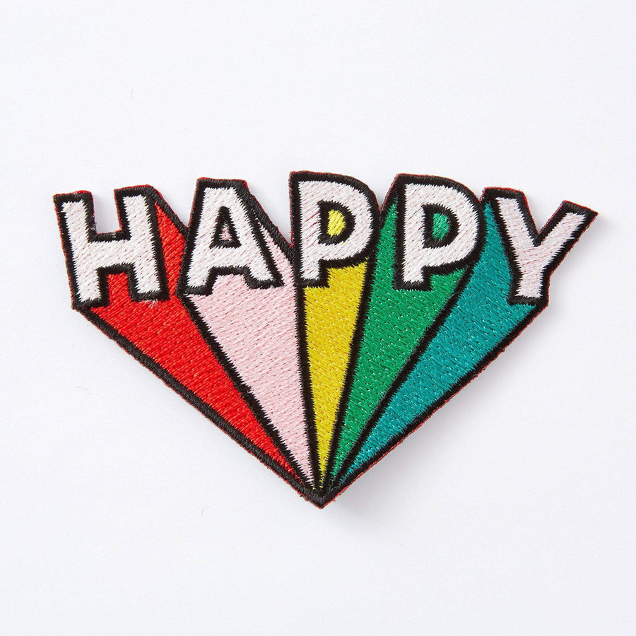 Happy Embroidered Iron On Patch