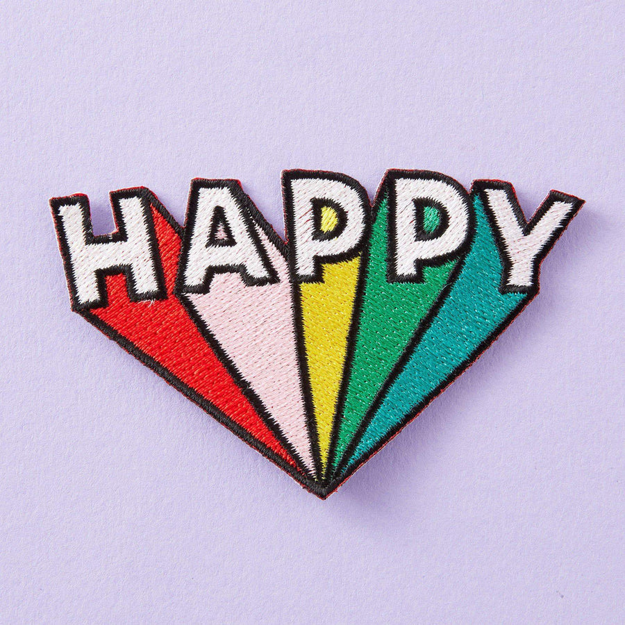 Happy Embroidered Iron On Patch