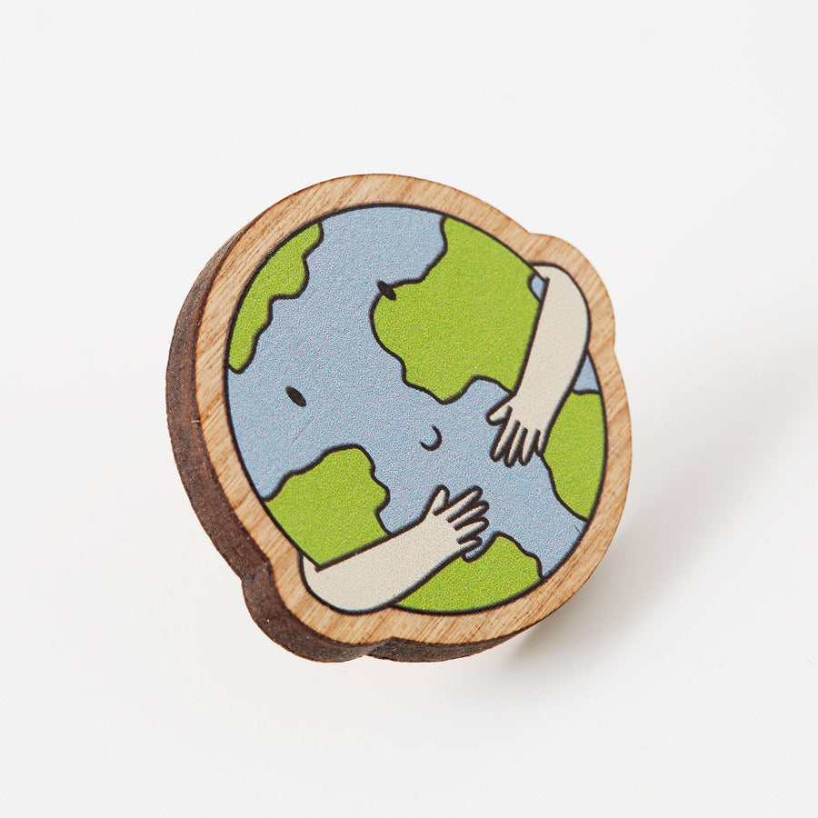 Punky Pins Hug the Earth Wooden Eco Pin