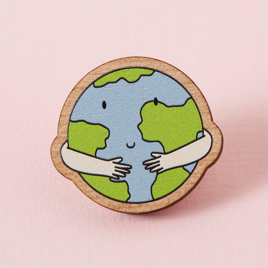 Punky Pins Hug the Earth Wooden Eco Pin