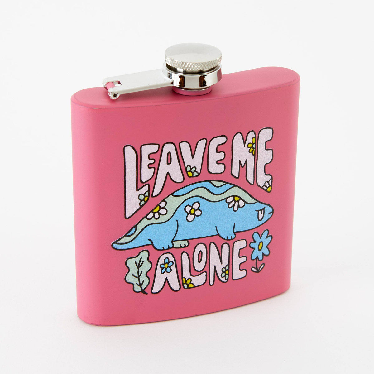 Punky Pins Leave Me Alone Hip Flask - Square Pink