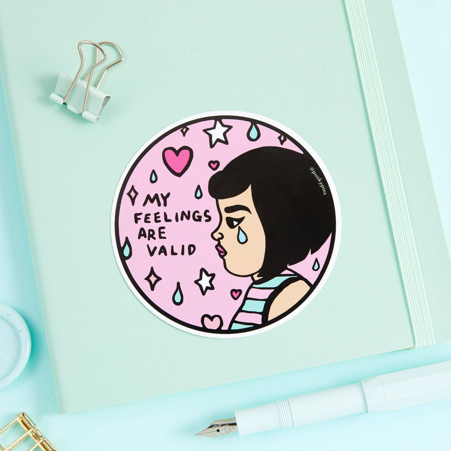Punky Pins My Feelings Are Valid Round Pink Vinyl Sticker