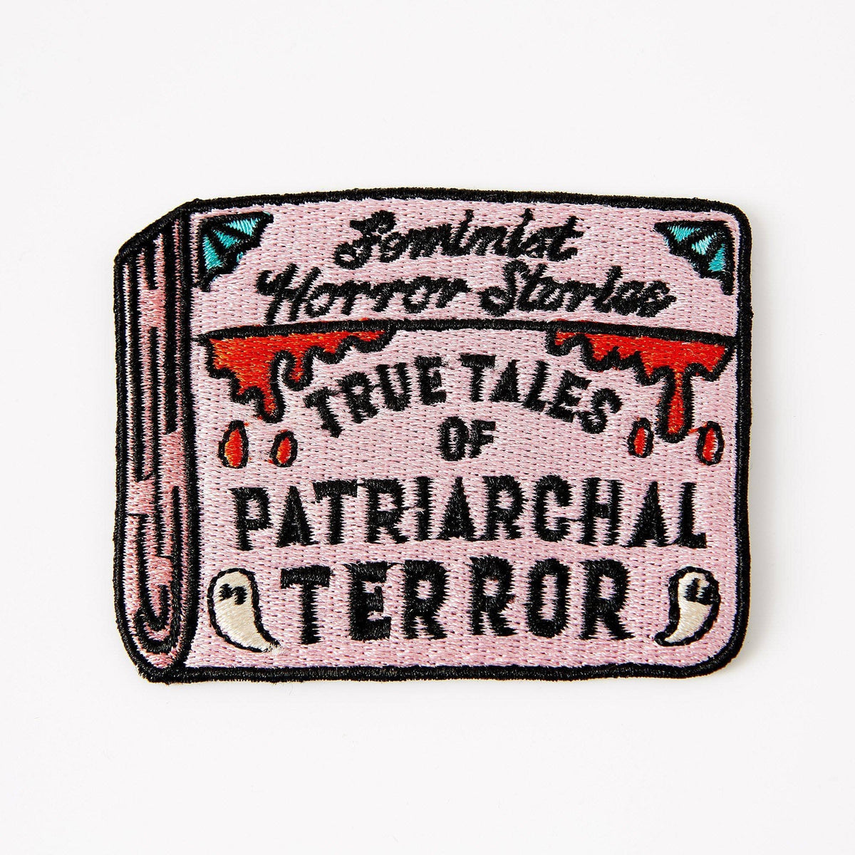 Punky Pins Patriarchal Terror: Feminist Horror Stories Iron on Patch