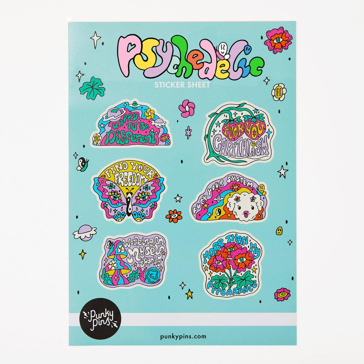 Punky Pins Psychedelic A5 Vinyl Sticker Sheet