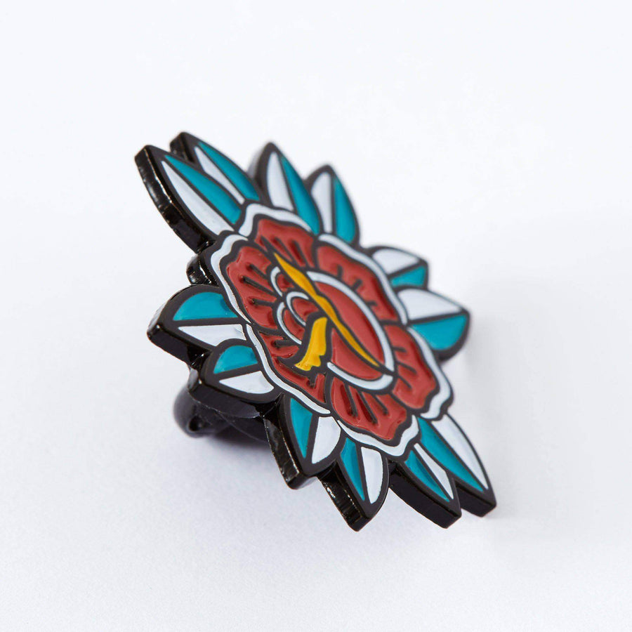 Punky Pins Red Flower Tattoo Inspired Enamel Pin