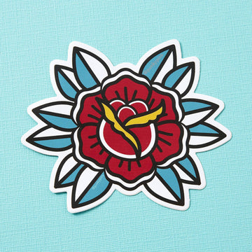 Punky Pins Red Flower Tattoo Inspired Vinyl Laptop Sticker