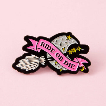 Punky Pins Ride or Die Broomstick Enamel Pin