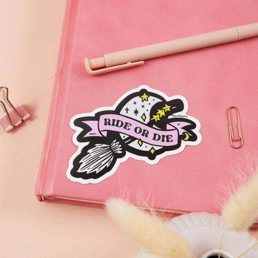 Punky Pins Ride or Die Broomstick Vinyl Sticker