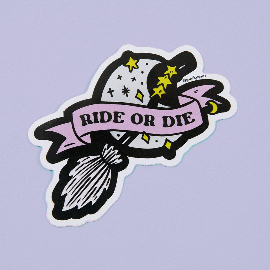 Punky Pins Ride or Die Broomstick Vinyl Sticker