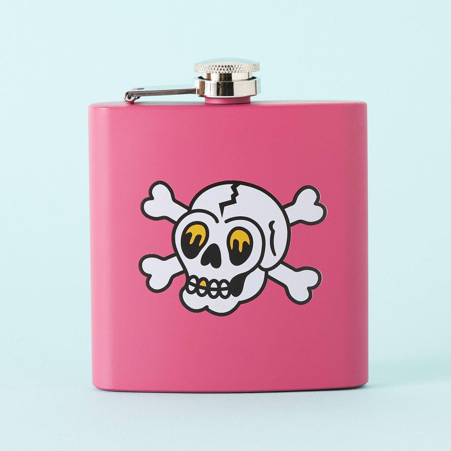 Punky Pins Skull & Crossbone Tattoo Short Pink Hip Flask
