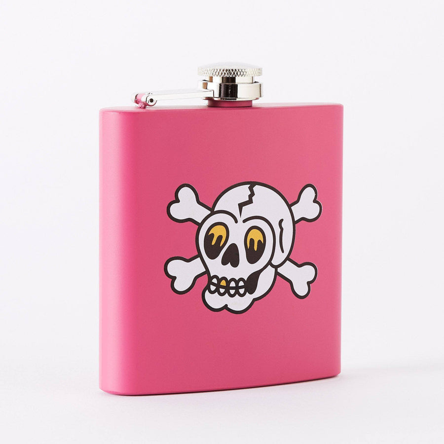 Punky Pins Skull & Crossbone Tattoo Short Pink Hip Flask