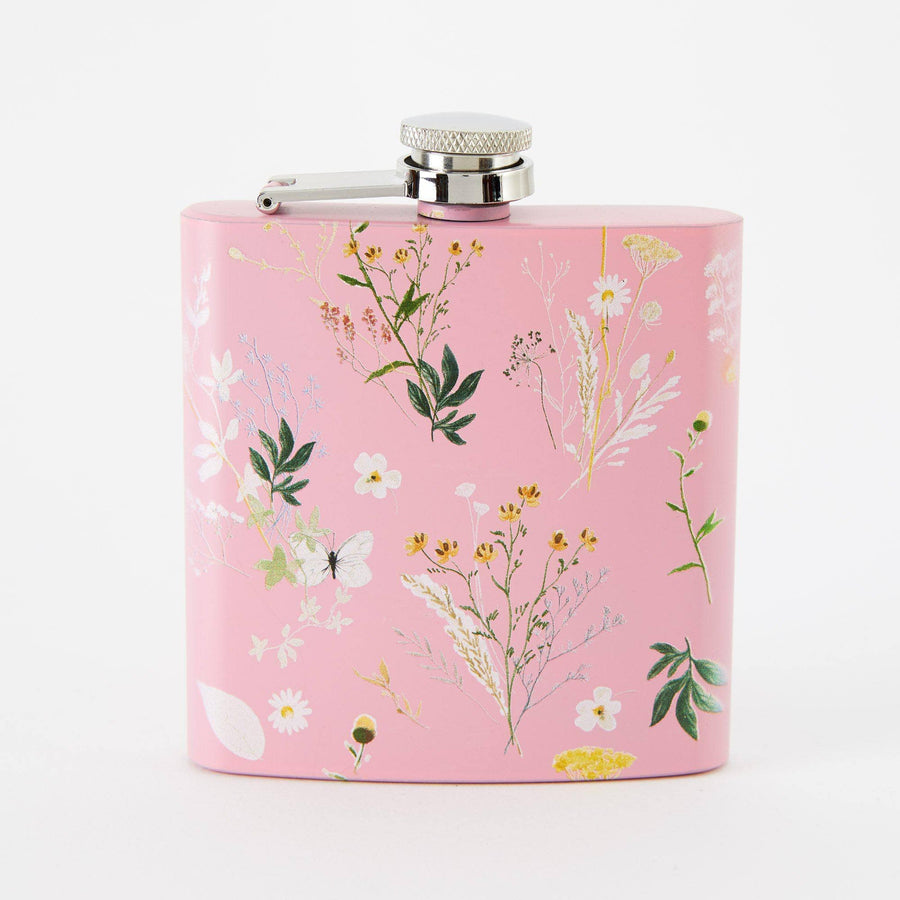 Punky Pins Spring Meadow Hip Flask - Square Light Pink