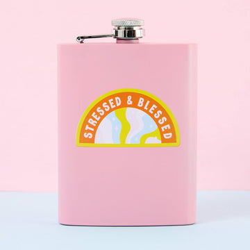 Punky Pins Stressed and Blessed Hip Flask - Light Pink