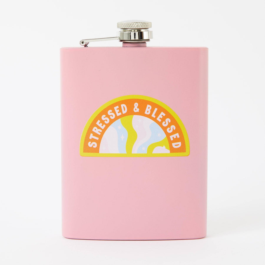 Punky Pins Stressed and Blessed Hip Flask - Light Pink