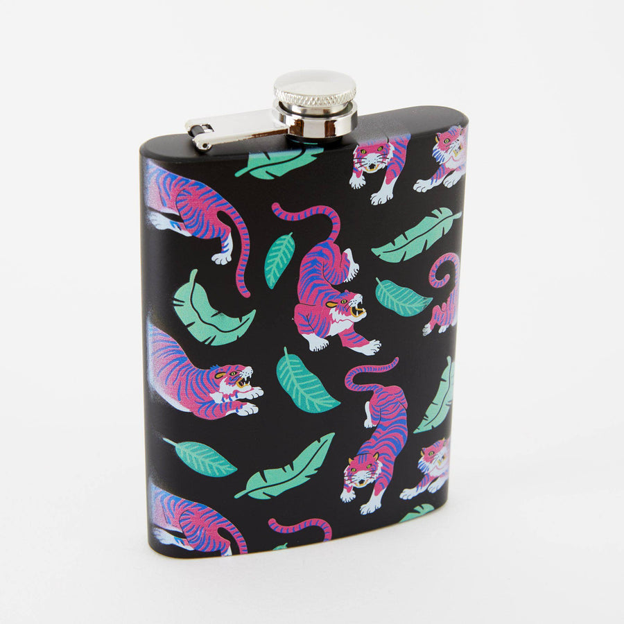 Punky Pins Tiger Hip Flask - Tall Black