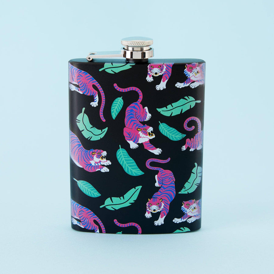 Punky Pins Tiger Hip Flask - Tall Black