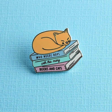 Punky Pins Who Needs Boys With This Many Books And Cats Enamel Pin